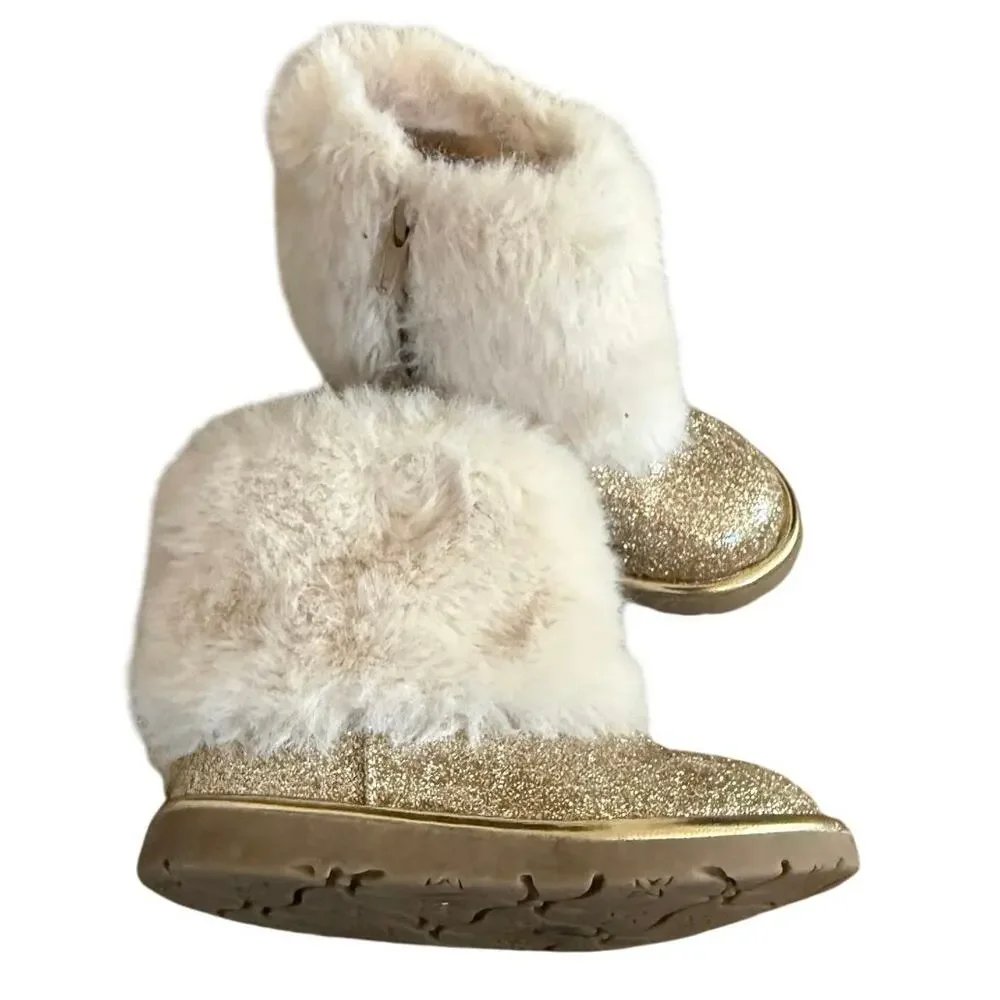 Harper Canyon Gold Glitter Faux Fur Winter Boots Toddler Girls Size 7C